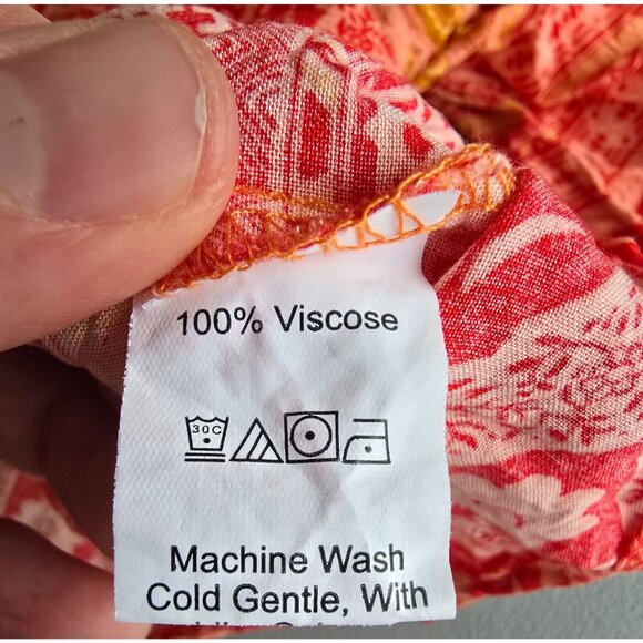 Rusttydustty Womens 1XL Peasant Top Boho Style Red & Orange Paisley Print - Picture 4 of 7